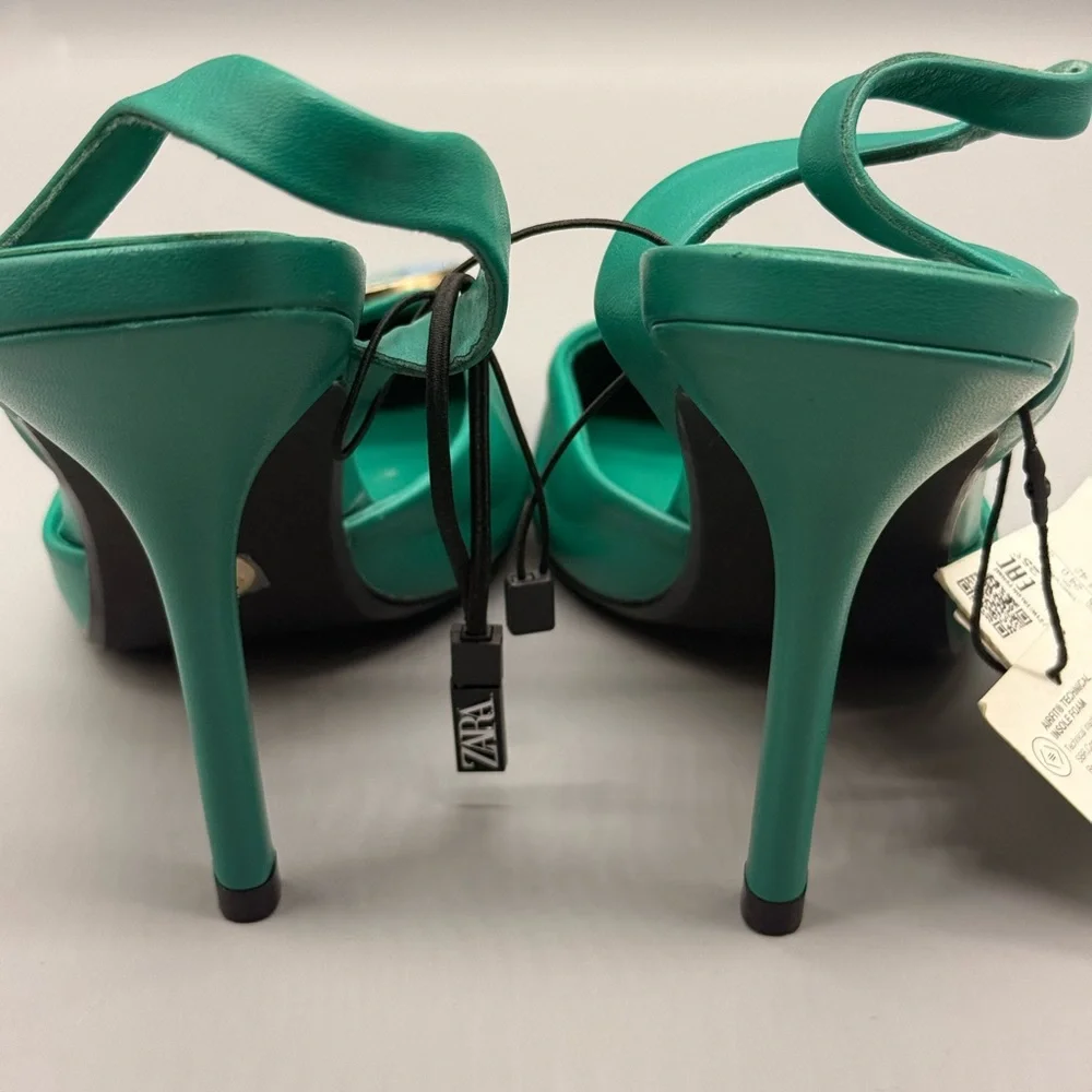 Zara Green Sling Back Heels - Picture 5 of 11